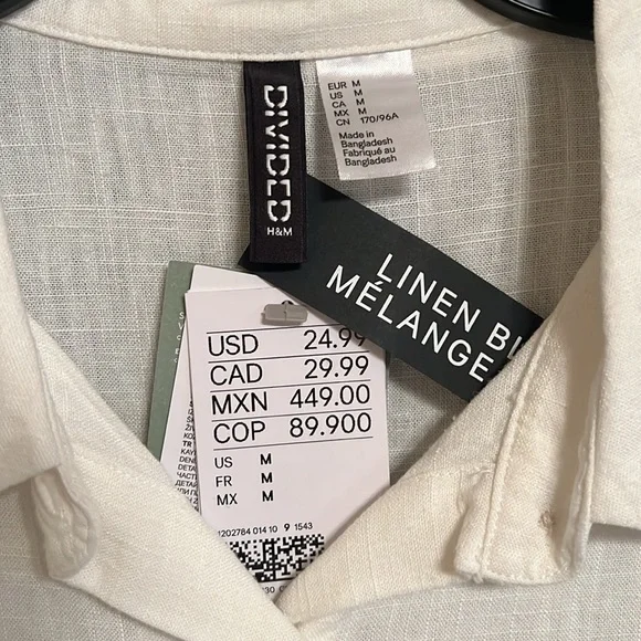 NWT H&M Linen Blend Raw Hem Button Down - Picture 2 of 6